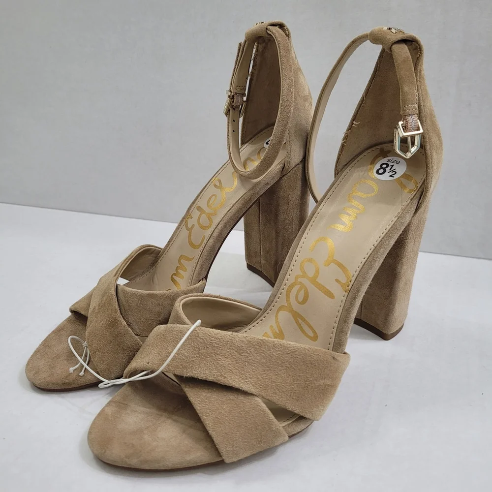 Sam Edelman Yancy Block Heel Ankle Strap Suede Sandals in Oatmeal Size 8.5 NWOT